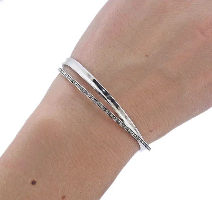 Bracelets Georg Jensen Georg Jensen Marcia Silver Diamond Bangle Bracelet 618 B