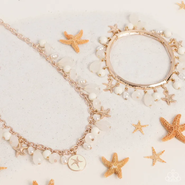 Bracelets Paparazzi Accessories Surfer Serenade Gold Necklace and Bracelet Set Jewelry by Bretta