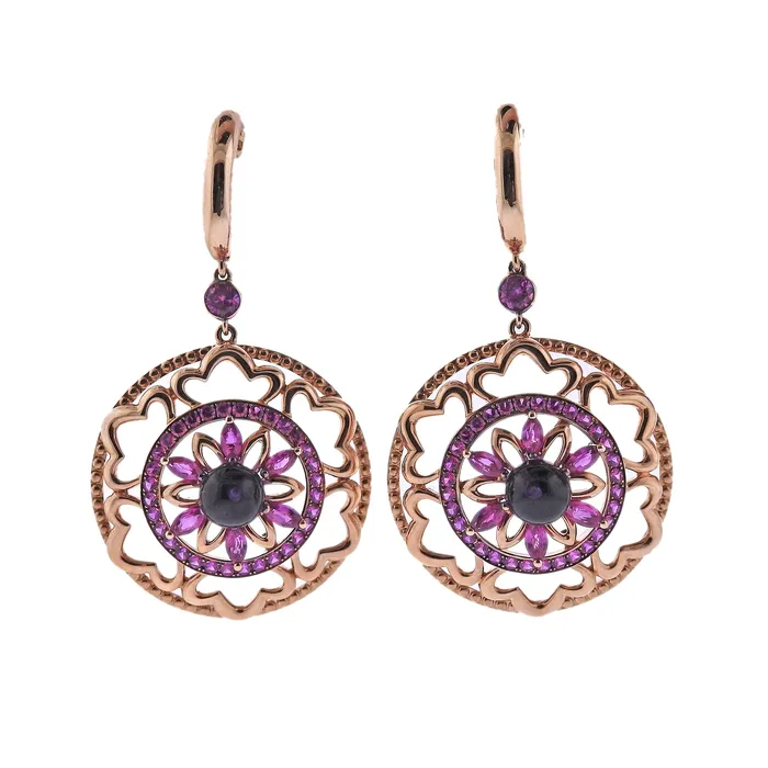 Bucherer Earrings Bucherer Gold Pink Sapphire Amethyst Drop Earrings