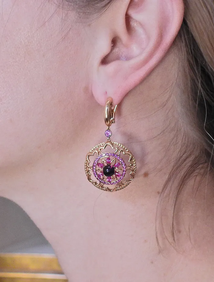 Bucherer Earrings Bucherer Gold Pink Sapphire Amethyst Drop Earrings