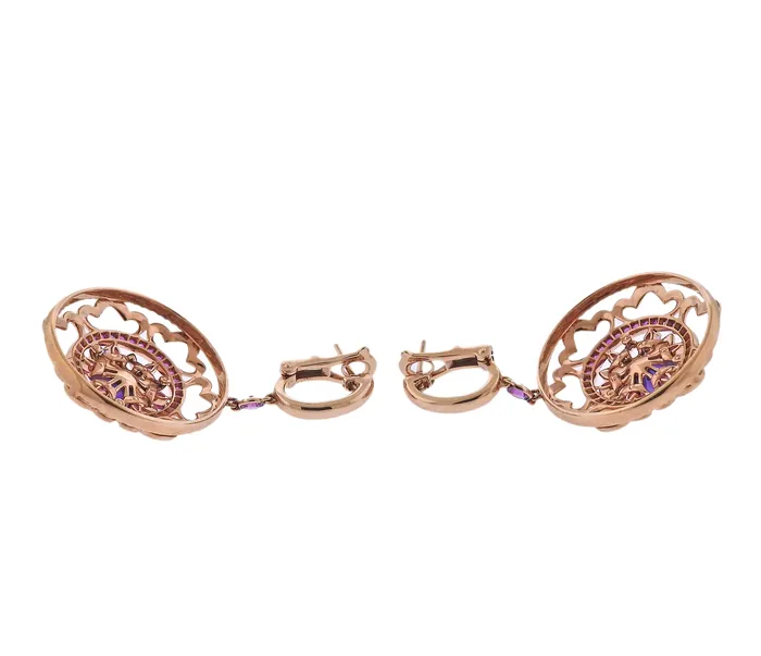 Bucherer Earrings Bucherer Gold Pink Sapphire Amethyst Drop Earrings