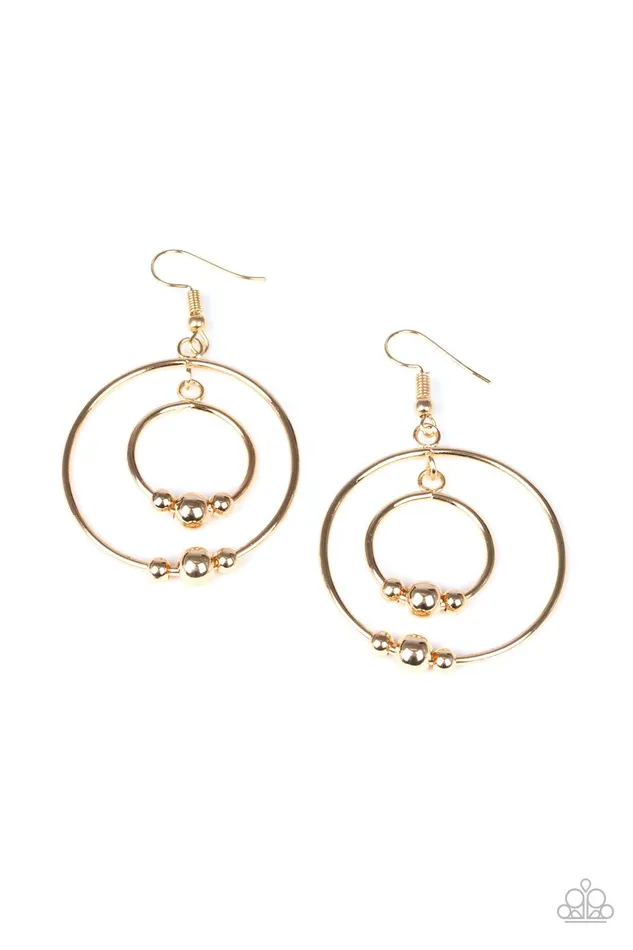Center of Attraction Gold Earrings Jewelry by Bretta Paparazzi Accessories Earrings