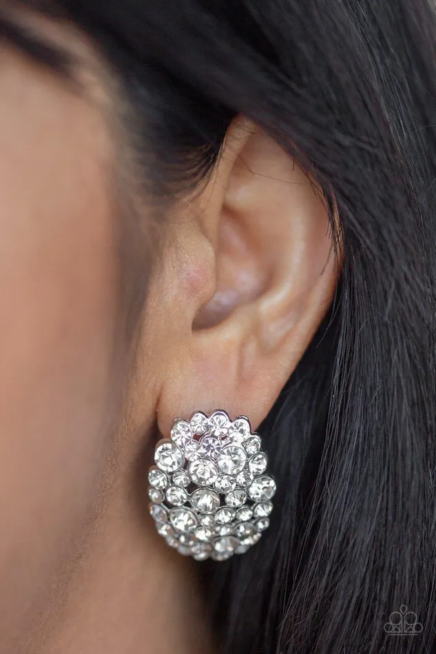 Daring Dazzle White Earrings Jewelry by Bretta Paparazzi Accessories Earrings