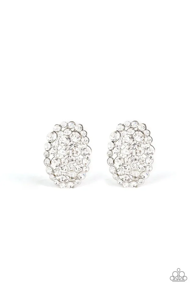 Daring Dazzle White Earrings Jewelry by Bretta Paparazzi Accessories Earrings