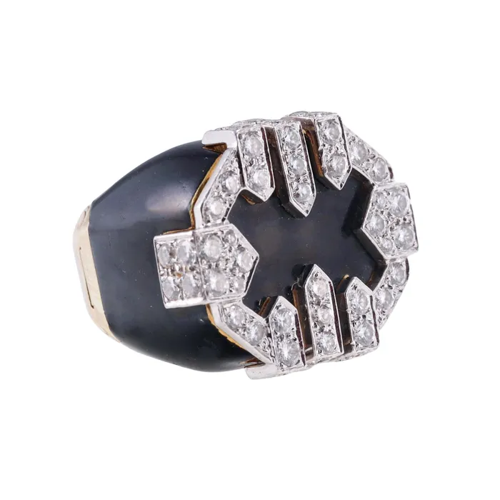 David Webb Diamond Enamel Gold Platinum Grill Ring David Webb Rings