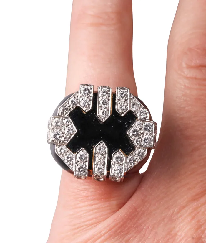 David Webb Diamond Enamel Gold Platinum Grill Ring David Webb Rings