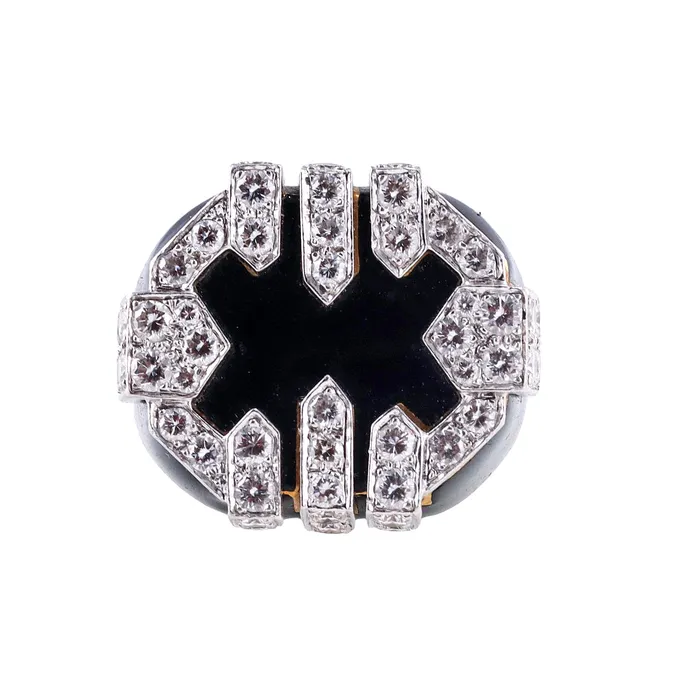 David Webb Diamond Enamel Gold Platinum Grill Ring David Webb Rings
