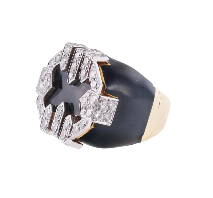 David Webb Diamond Enamel Gold Platinum Grill Ring David Webb Rings