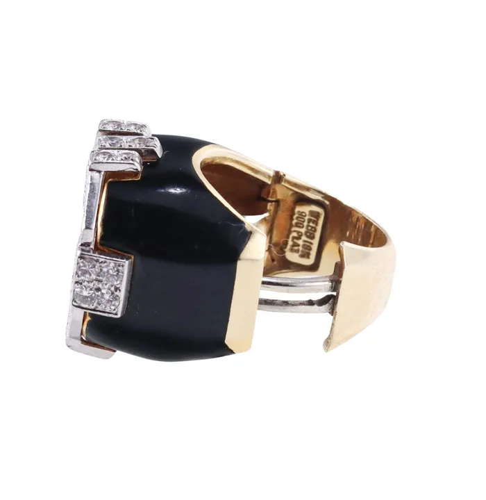 David Webb Diamond Enamel Gold Platinum Grill Ring David Webb Rings