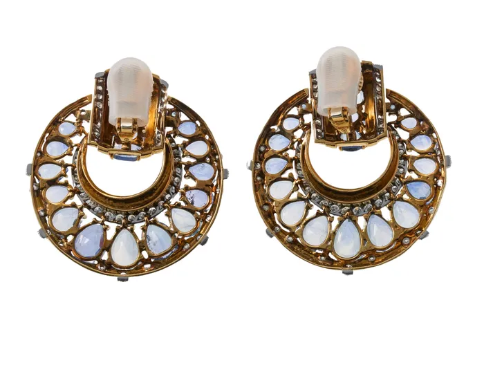 David Webb Earrings David Webb Vintage Gold Diamond Sapphire Door Knocker Earrings