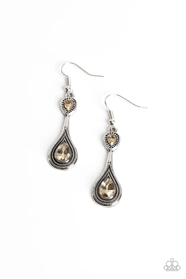 Dazzling Droplets Brown Earrings Jewelry by Bretta Paparazzi Accessories Earrings