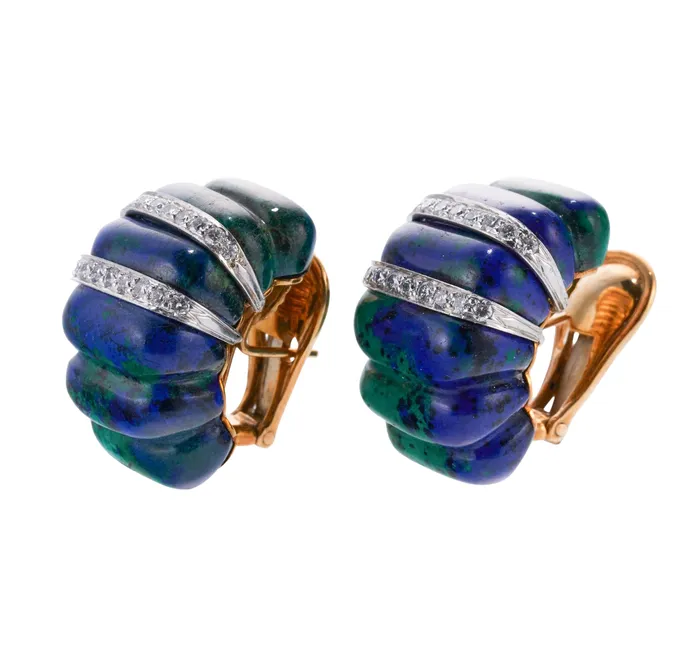 Earrings David Webb David Webb Azurmalachite Diamond Gold Platinum Earrings