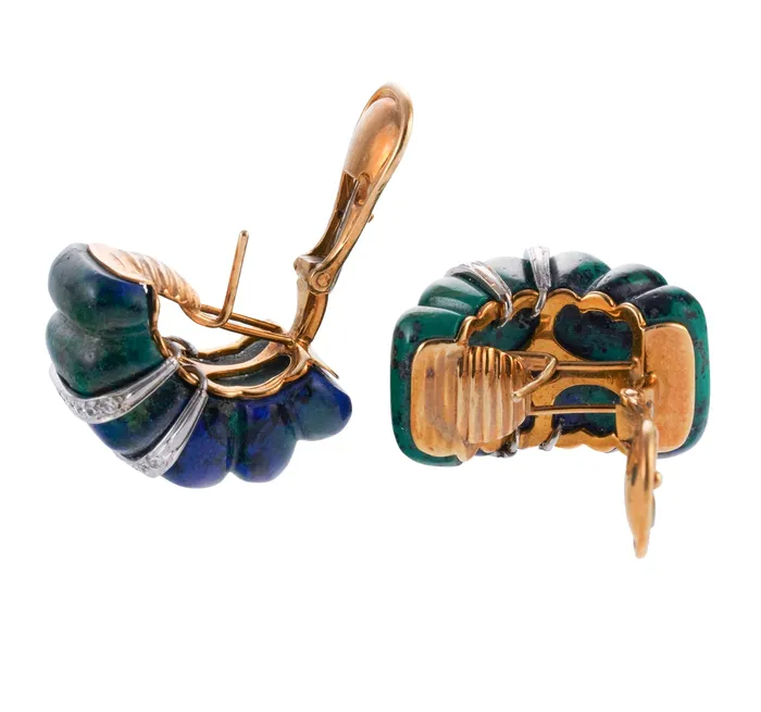 Earrings David Webb David Webb Azurmalachite Diamond Gold Platinum Earrings