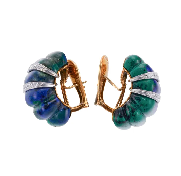 Earrings David Webb David Webb Azurmalachite Diamond Gold Platinum Earrings