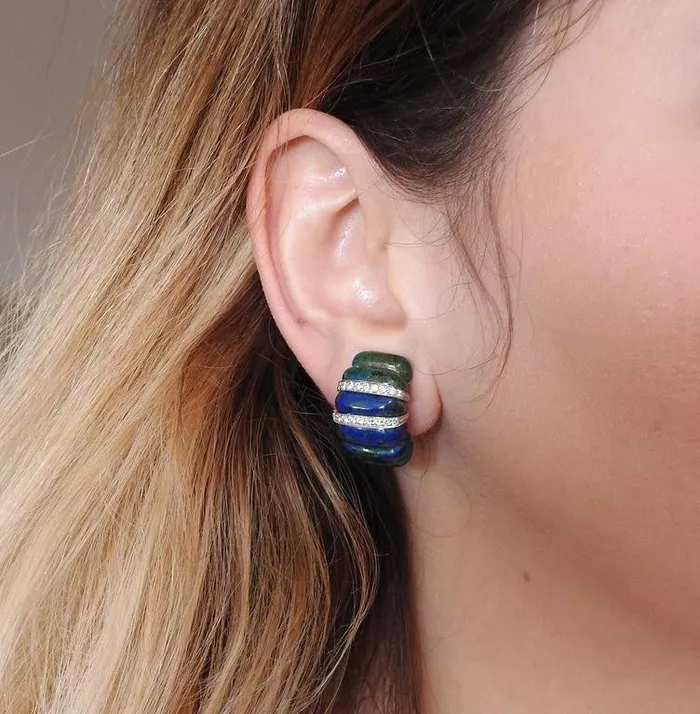 Earrings David Webb David Webb Azurmalachite Diamond Gold Platinum Earrings