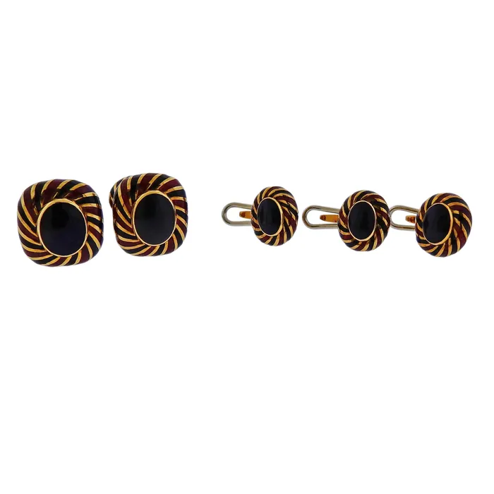Earrings David Webb Enamel Gold Cufflinks Stud Set David Webb