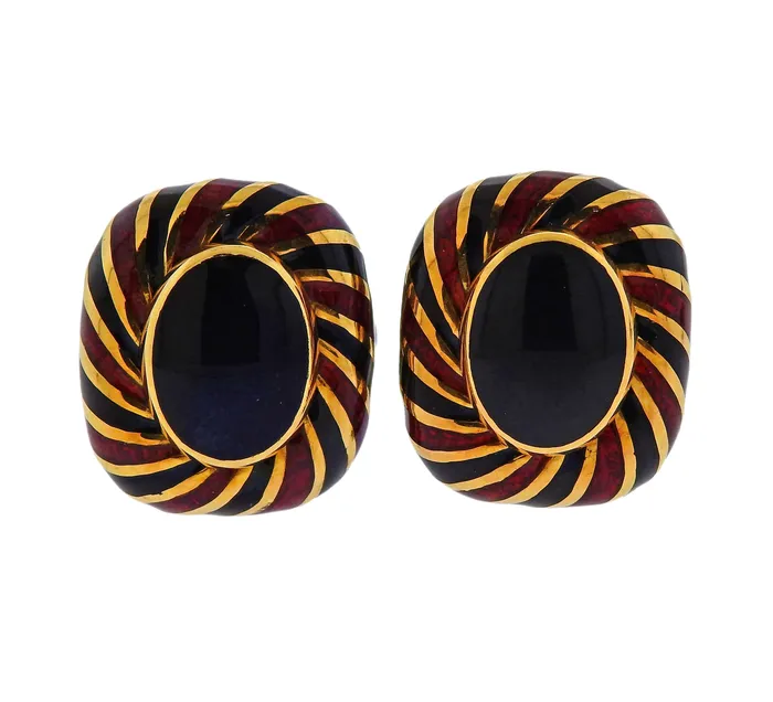 Earrings David Webb Enamel Gold Cufflinks Stud Set David Webb