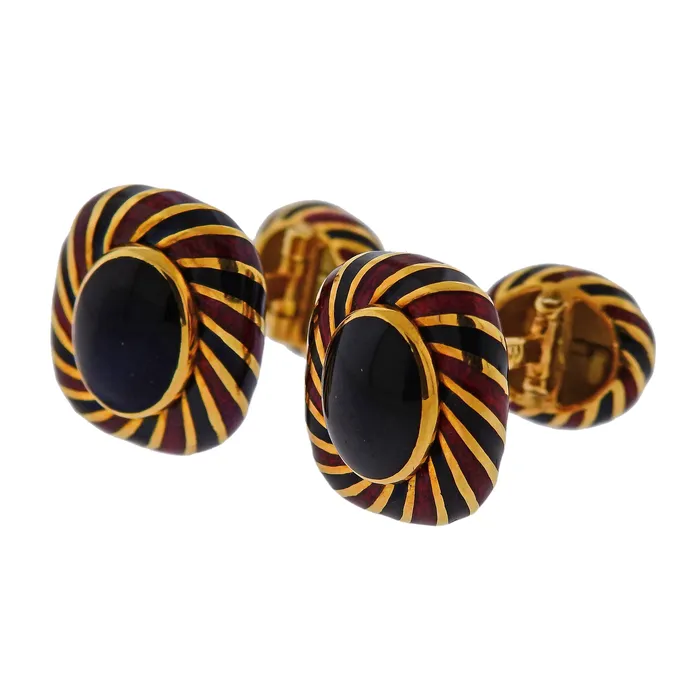 Earrings David Webb Enamel Gold Cufflinks Stud Set David Webb