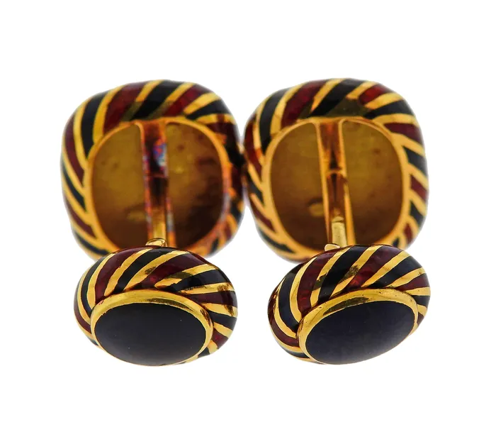 Earrings David Webb Enamel Gold Cufflinks Stud Set David Webb