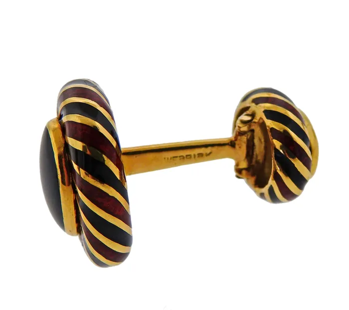 Earrings David Webb Enamel Gold Cufflinks Stud Set David Webb