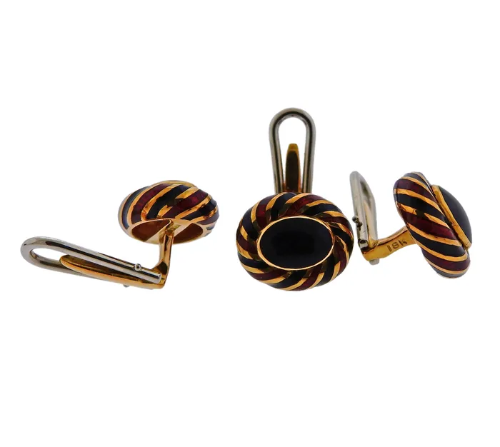 Earrings David Webb Enamel Gold Cufflinks Stud Set David Webb