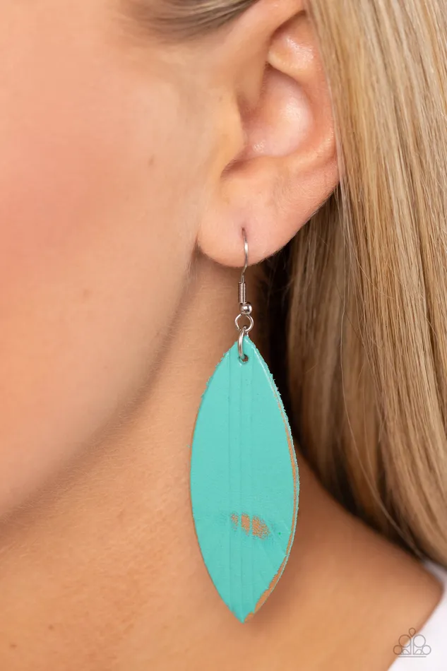 Earrings Leather Lounge Blue Earrings Jewelry by Bretta Paparazzi Accessories