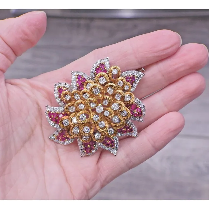 Earrings Not Signed 1960S GOLD 16CTW DIAMOND RUBY EARRINGS BROOCH RING SET Earrings Not Signed 1960S GOLD 16CTW DIAMOND RUBY EARRINGS BROOCH RING SET
