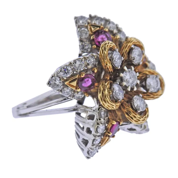 Earrings Not Signed 1960S GOLD 16CTW DIAMOND RUBY EARRINGS BROOCH RING SET Earrings Not Signed 1960S GOLD 16CTW DIAMOND RUBY EARRINGS BROOCH RING SET