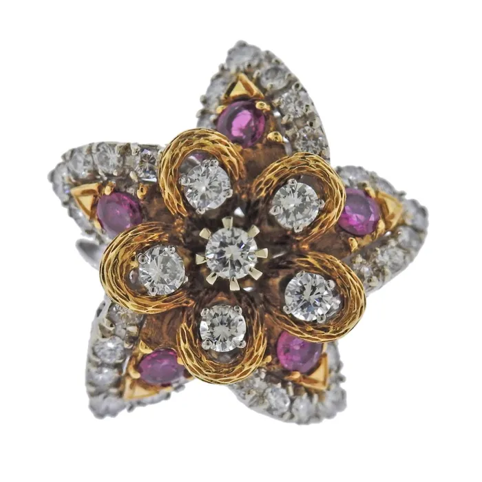 Earrings Not Signed 1960S GOLD 16CTW DIAMOND RUBY EARRINGS BROOCH RING SET Earrings Not Signed 1960S GOLD 16CTW DIAMOND RUBY EARRINGS BROOCH RING SET