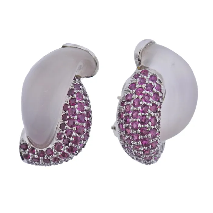 Earrings Seaman Schepps Seaman Schepps Link Ruby Crystal Gold Earrings