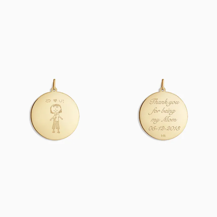 Engravable 1 inch 14k Yellow Gold Disc Charm Pendant Sandy Steven Engravers Charm Necklaces