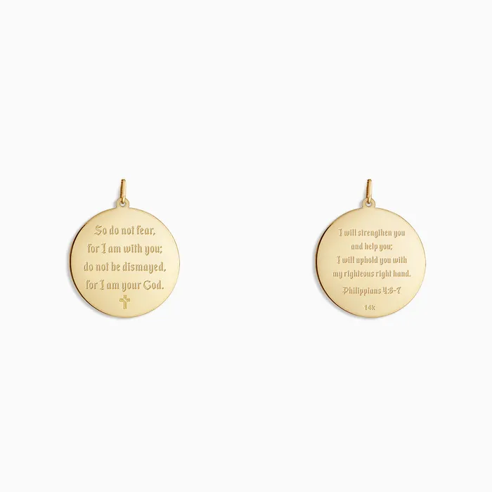 Engravable 1 inch 14k Yellow Gold Disc Charm Pendant Sandy Steven Engravers Charm Necklaces