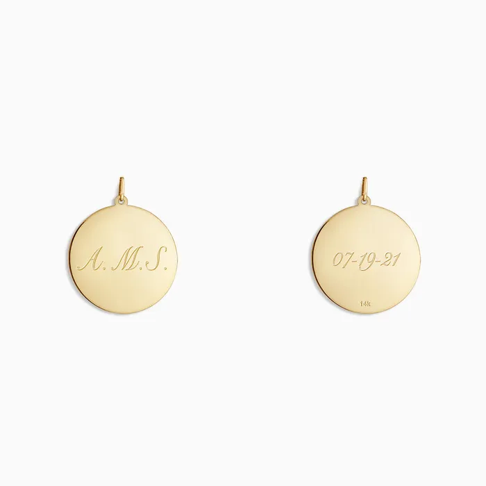Engravable 1 inch 14k Yellow Gold Disc Charm Pendant Sandy Steven Engravers Charm Necklaces
