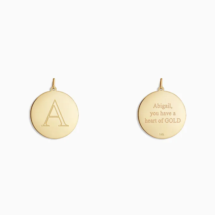 Engravable 1 inch 14k Yellow Gold Disc Charm Pendant Sandy Steven Engravers Charm Necklaces