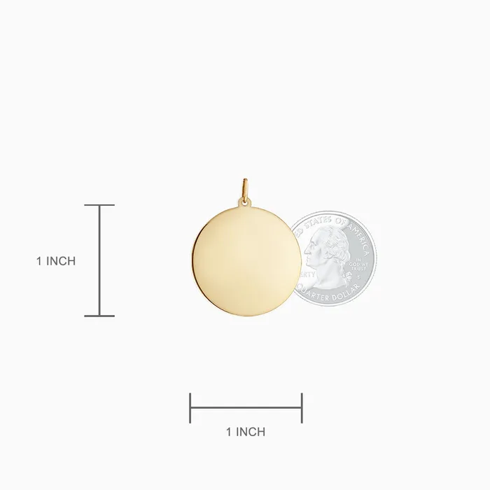 Engravable 1 inch 14k Yellow Gold Disc Charm Pendant Sandy Steven Engravers Charm Necklaces