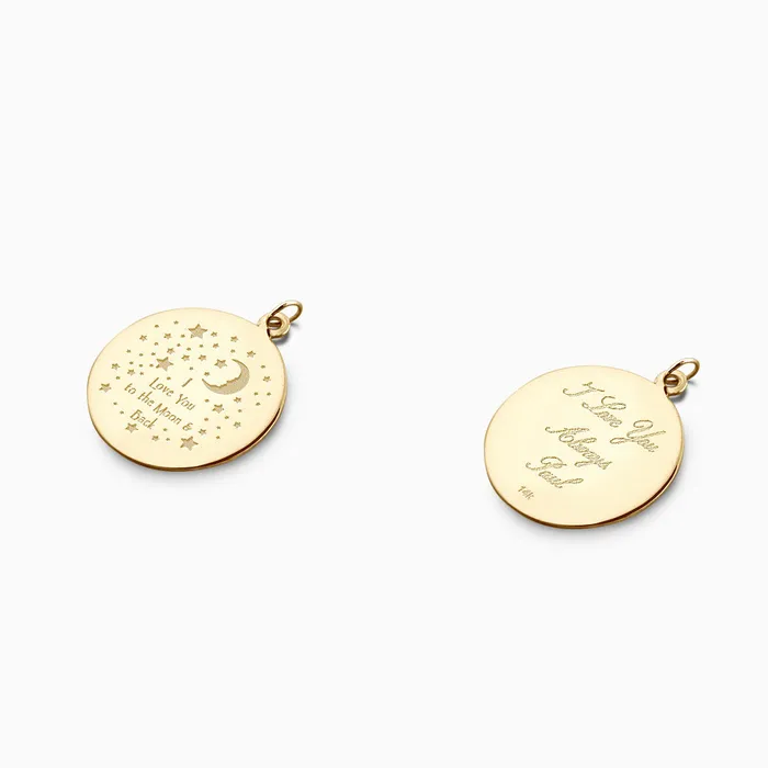 Engravable 1 inch 14k Yellow Gold Disc Charm Pendant Sandy Steven Engravers Charm Necklaces