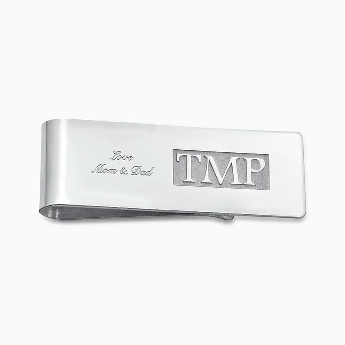 Engravable Classic Raised Letter Monogram Sterling Silver Money Clip Sandy Steven Engravers Rings