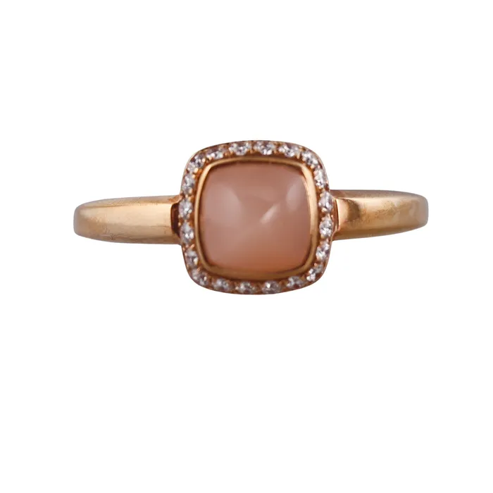 Fred Pain de Sucre Rose Gold Diamond Peach Moonstone Small Model Ring Fred Paris Rings
