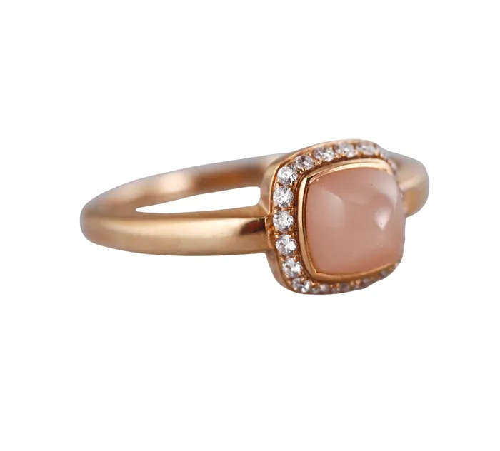 Fred Pain de Sucre Rose Gold Diamond Peach Moonstone Small Model Ring Fred Paris Rings