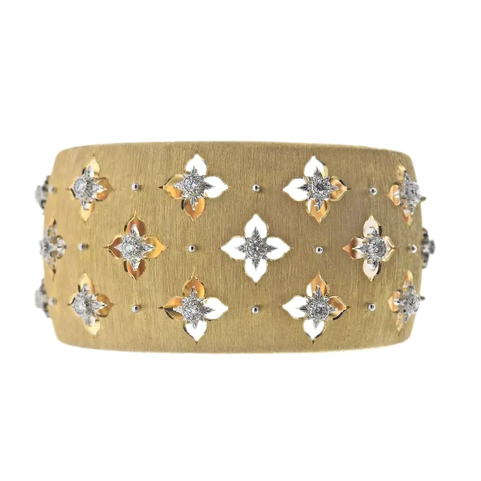 Not Signed Bracelets Buccellati Gold Macri Giglio Diamond Cuff Bracelet