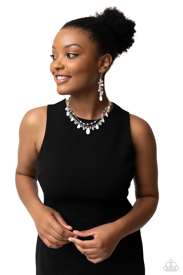 Paparazzi Accessories Cheeky Cascade White Earrings Jewelry by Bretta Earrings