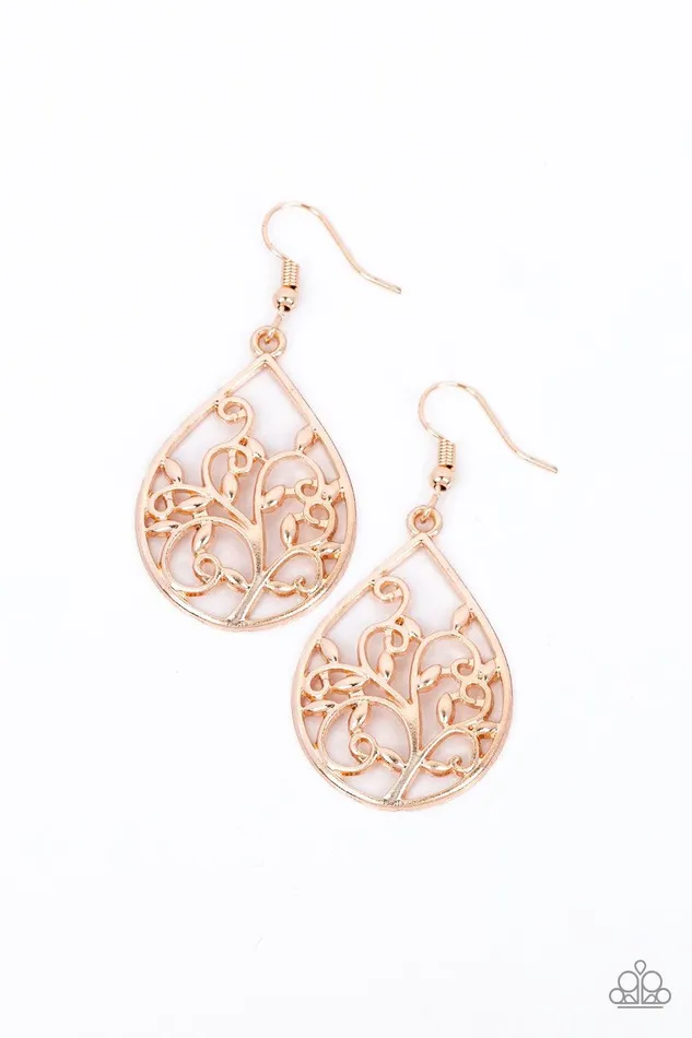 Paparazzi Accessories Earrings Enchanted Vines Rose Gold Earrings Jewelry by Bretta