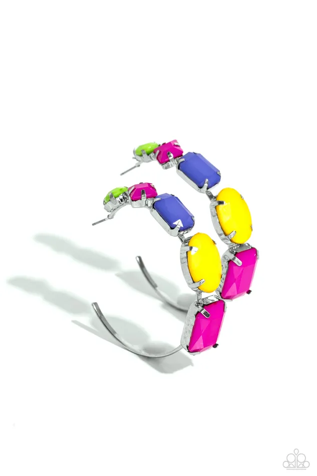 Paparazzi Accessories Earrings Geometric Gamer Pink Hoop Earrings Jewelry by Bretta