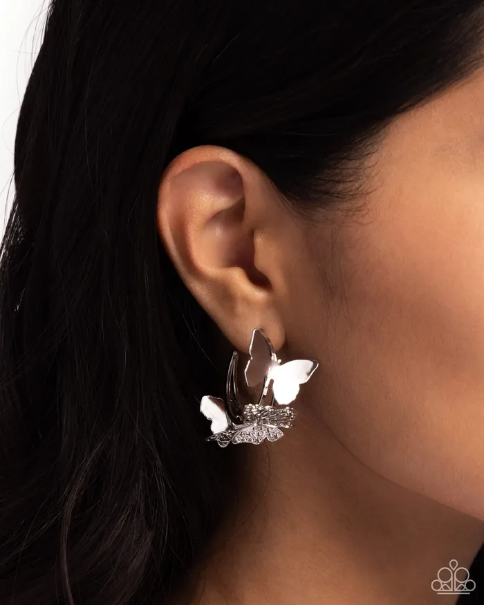 Paparazzi Accessories Earrings No WINGS Attached Silver Hoop Butterfly Earrings Jewelry by Bretta Paparazzi Accessories Earrings No WINGS Attached Silver Hoop Butterfly Earrings Jewelry by Bretta