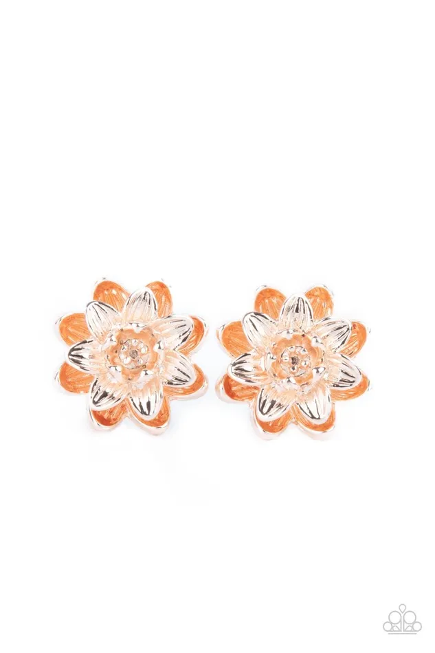 Paparazzi Accessories Earrings Water Lily Love Rose Gold Earrings Jewelry by Bretta