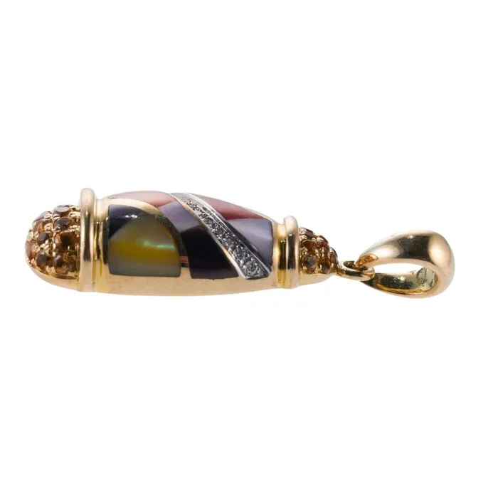PreStyled Sets Asch Grossbardt Inlay Gemstone Citrine Diamond Gold Pendant Asch Grossbardt