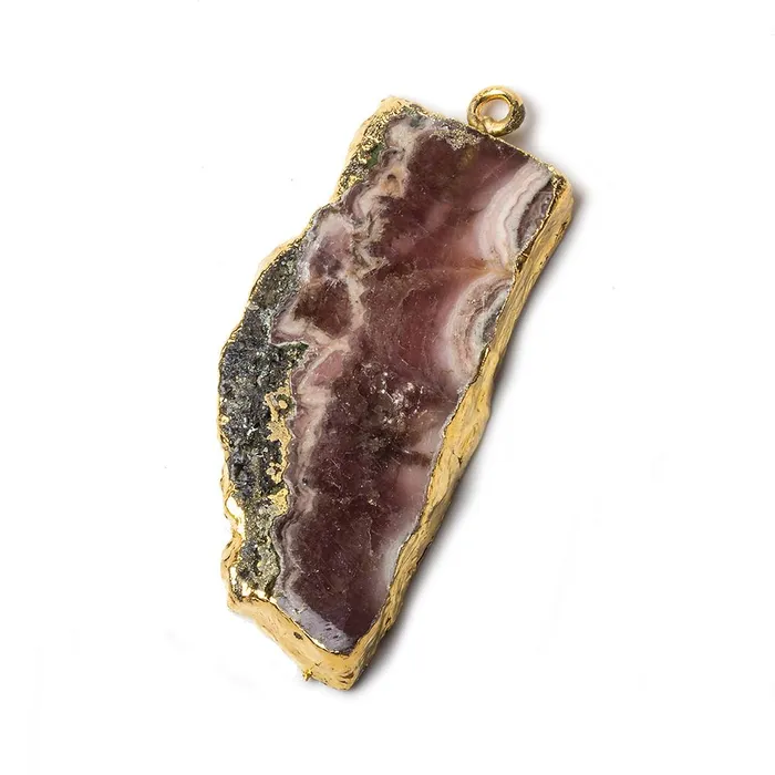 PreStyled Sets Beadsofcambaycom 39x16x4mm Gold Leafed Rhodochrosite Slice Focal Bead