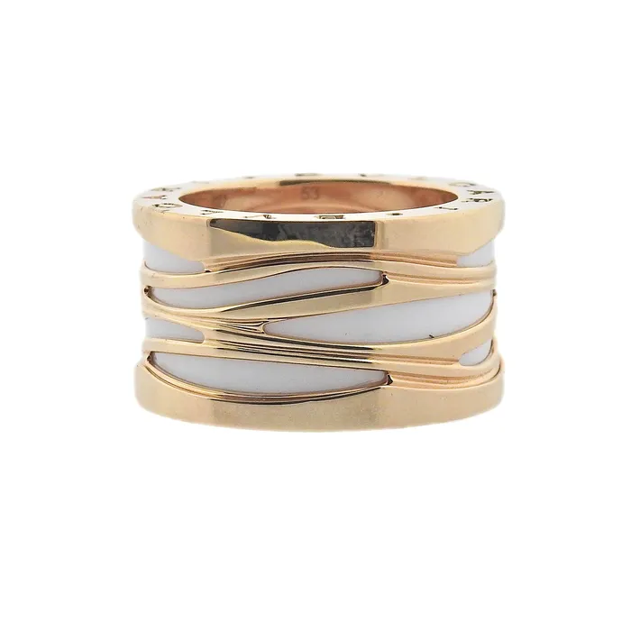 Rings Bvlgari Bulgari BZero1 Rose Gold White Ceramic Band Ring