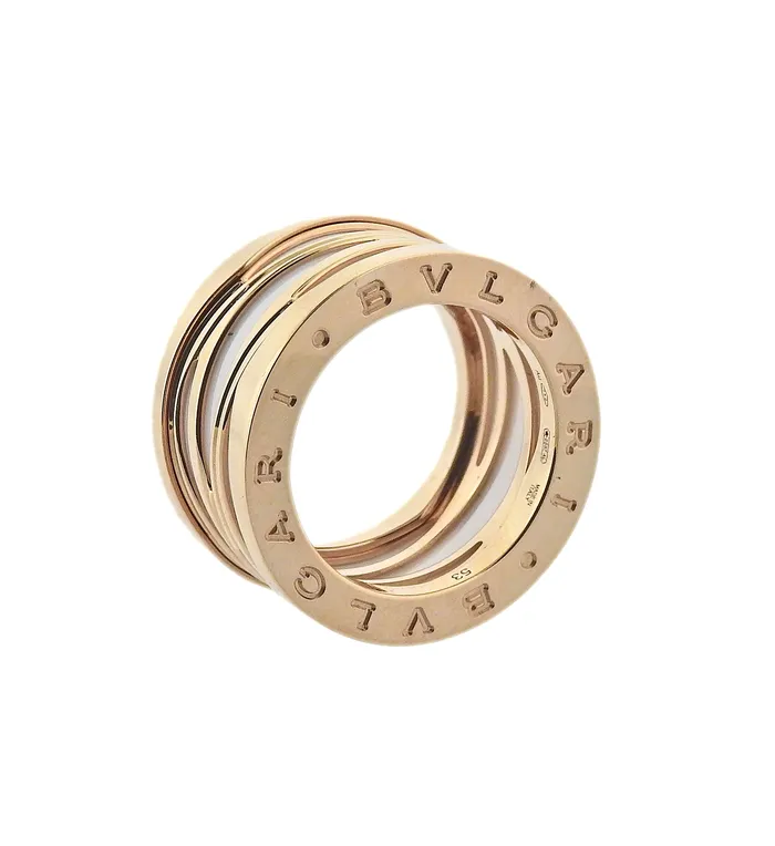 Rings Bvlgari Bulgari BZero1 Rose Gold White Ceramic Band Ring