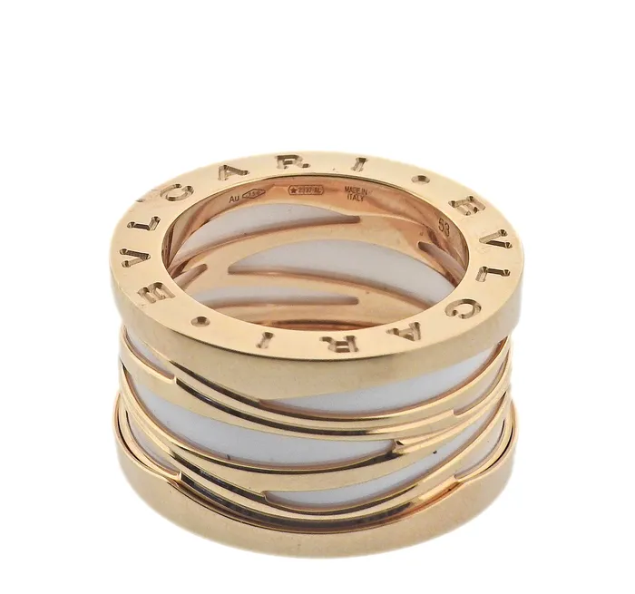Rings Bvlgari Bulgari BZero1 Rose Gold White Ceramic Band Ring